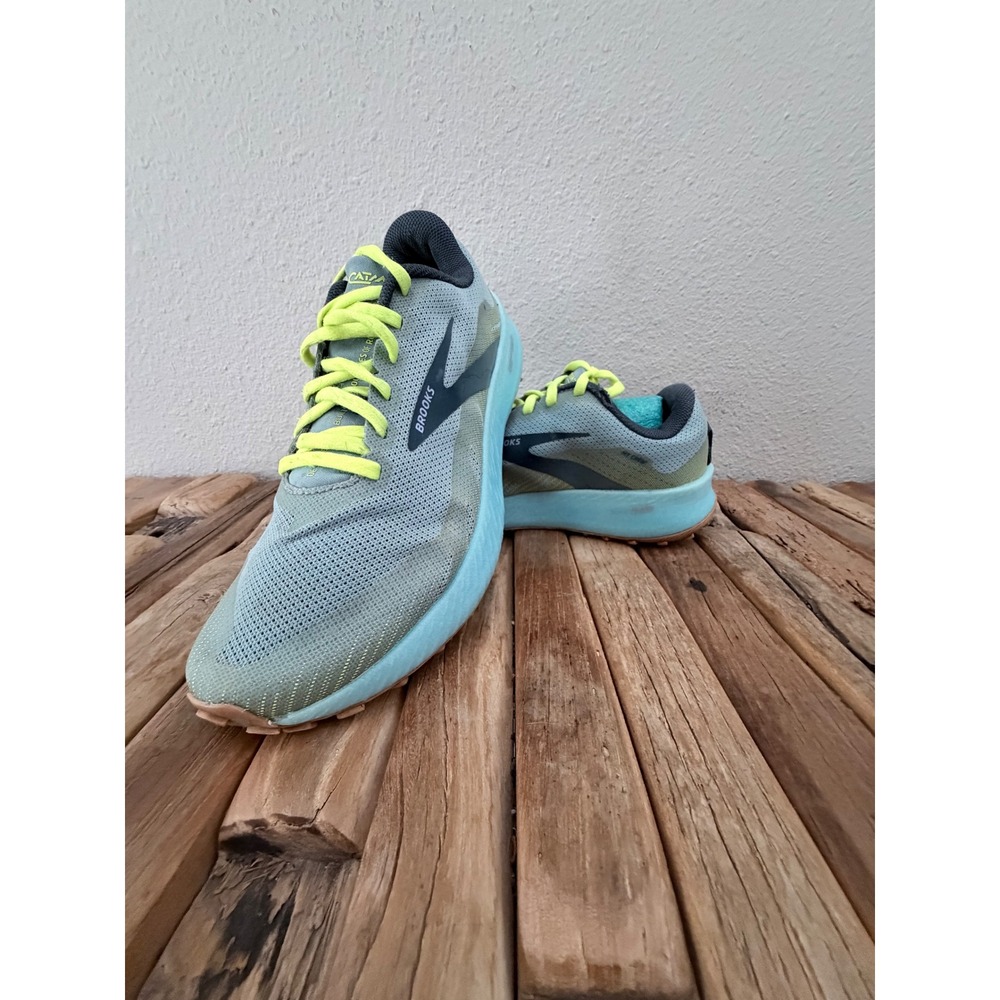 Brooks Catamount Running Shoes 9.5 Blue Lime Green Trail Sneakers 1203391B447